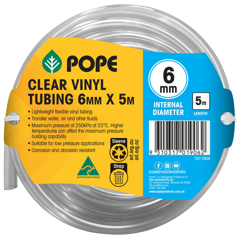 6mm x 5m Clear Vinyl Tubing