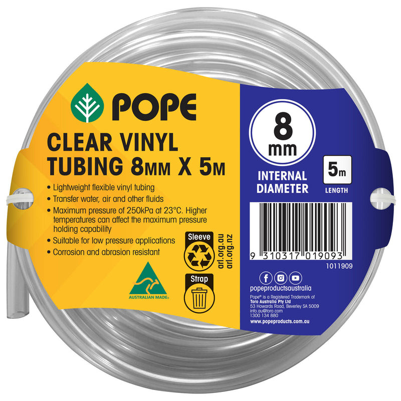 8mm x 5m Clear Vinyl Tubing