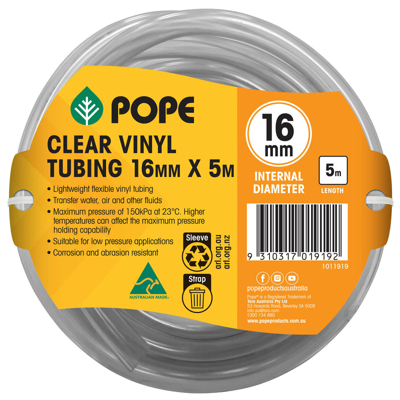 16mm x 5m Clear Vinyl Tubing