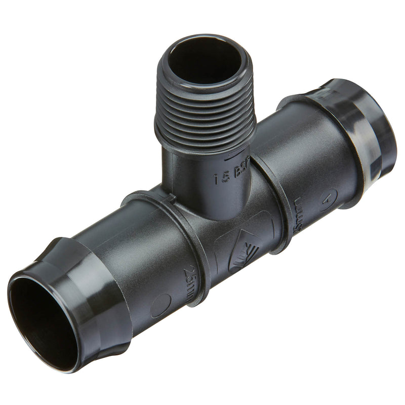 25mm Barbed x 15mm BSPM Threaded Tee