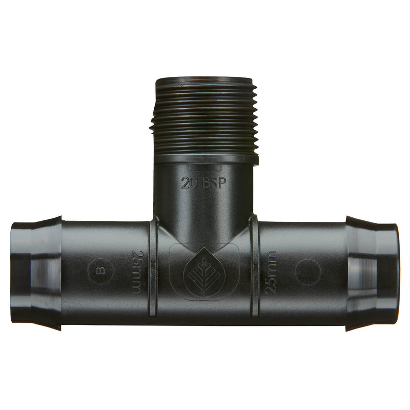 25mm Barbed x 20mm BSPM Threaded Tee