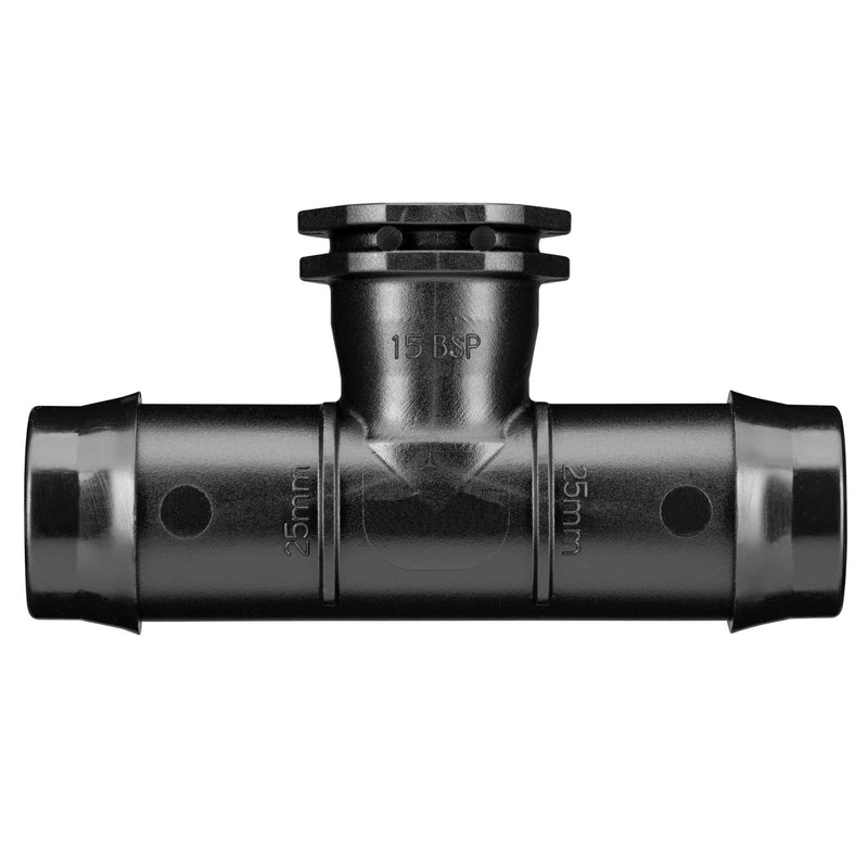 25mm Barbed x 15mm BSPF Threaded Tee