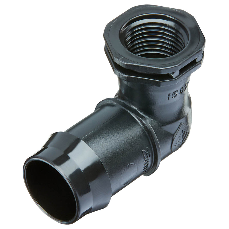 25mm Barbed x 15mm BSPF Threaded Elbow