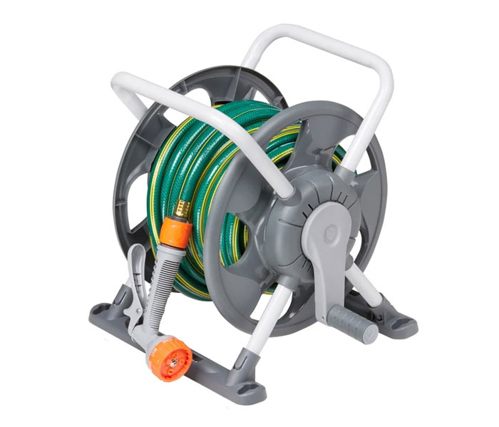 Basics 30m Wall Mounted Hose Reel with Hose - Green/Grey :  : Garden